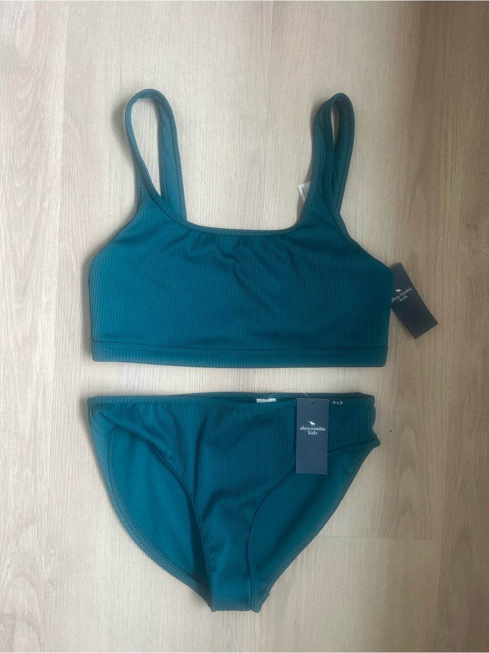 Abercrombie & Fitch Teen Ribbed Scoop Bralette Bikini Set in Teal